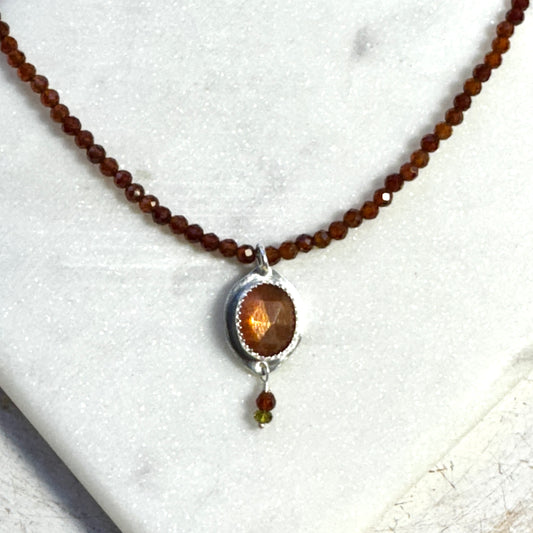 Sunstone & Hessonite Garnet Beaded Necklace