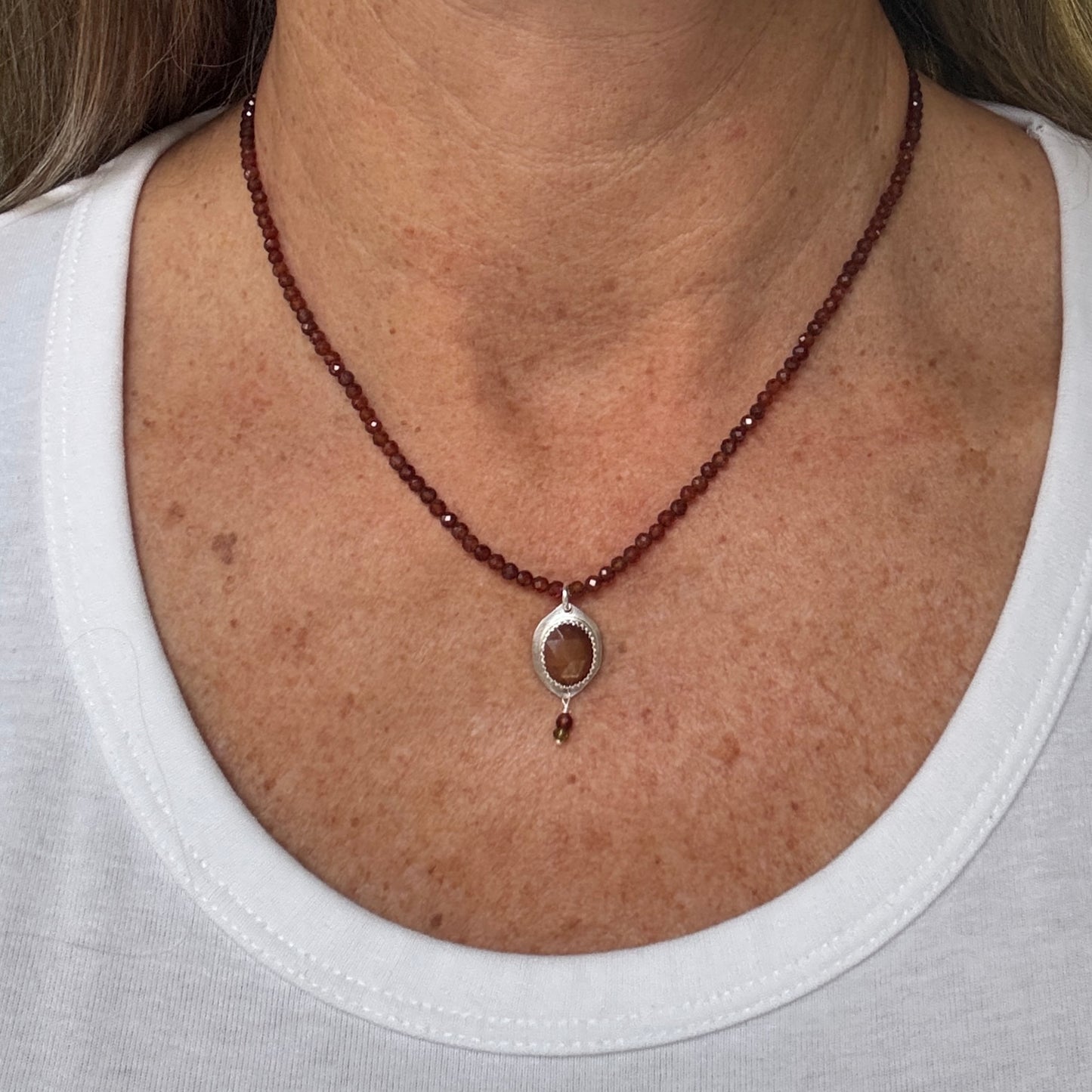 Sunstone & Hessonite Garnet Beaded Necklace