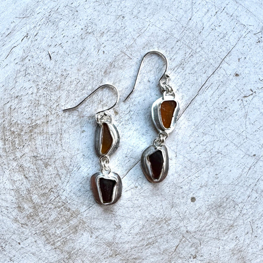 Amber & Brown Sea Glass Earrings