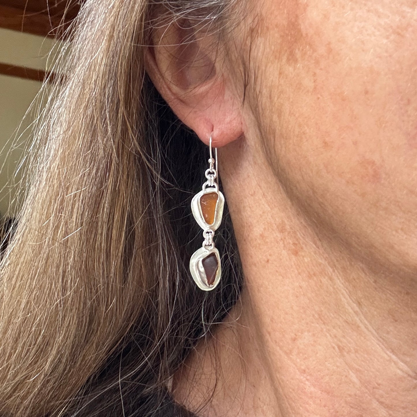 Amber & Brown Sea Glass Earrings