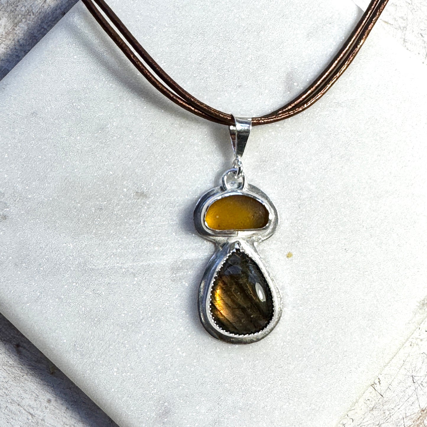 Honey Sea Glass & Amber Labradorite Necklace