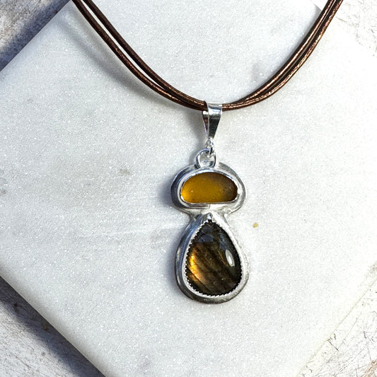 Honey Sea Glass & Amber Labradorite Necklace