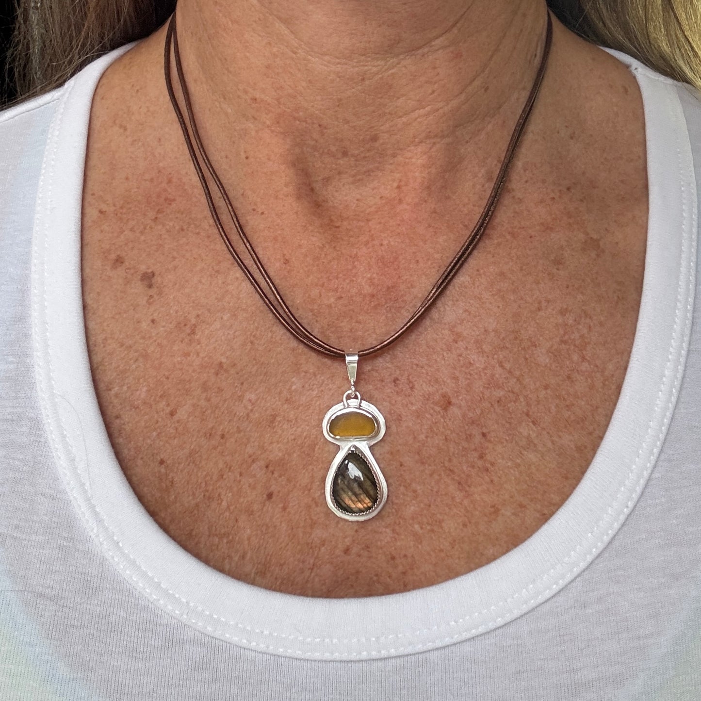 Honey Sea Glass & Amber Labradorite Necklace