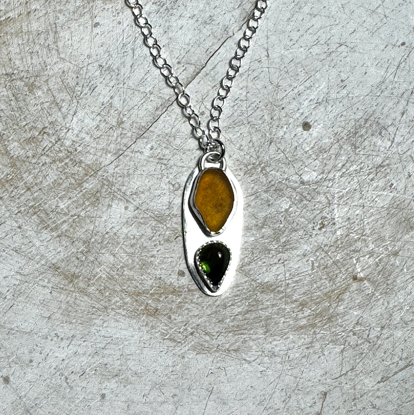 Honey Sea Glass & Green Tourmaline Necklace
