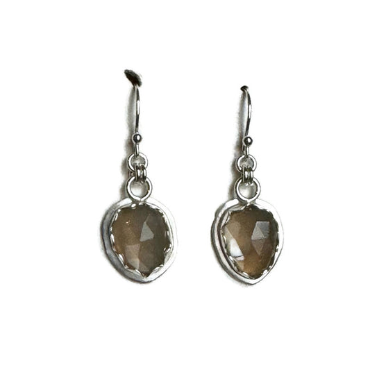 Golden Moonstone Rose Cut Silver Earrings