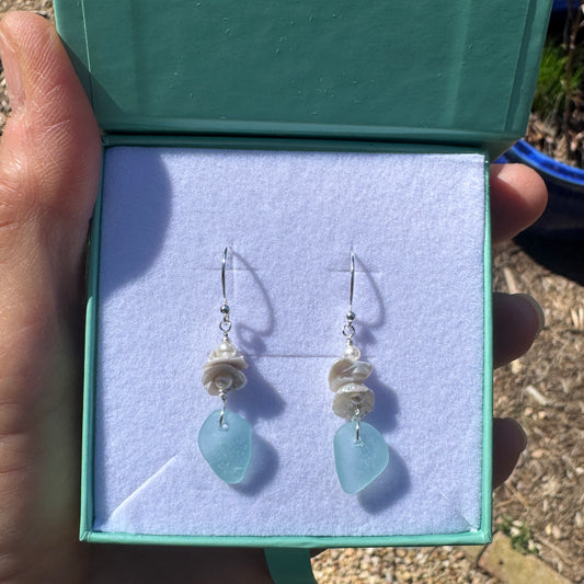 Reserve Order- Sea Glass & Pearl Earrings- Dawn L.