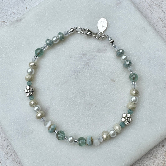 Aquamarine, Pearl & Crystal Bracelet