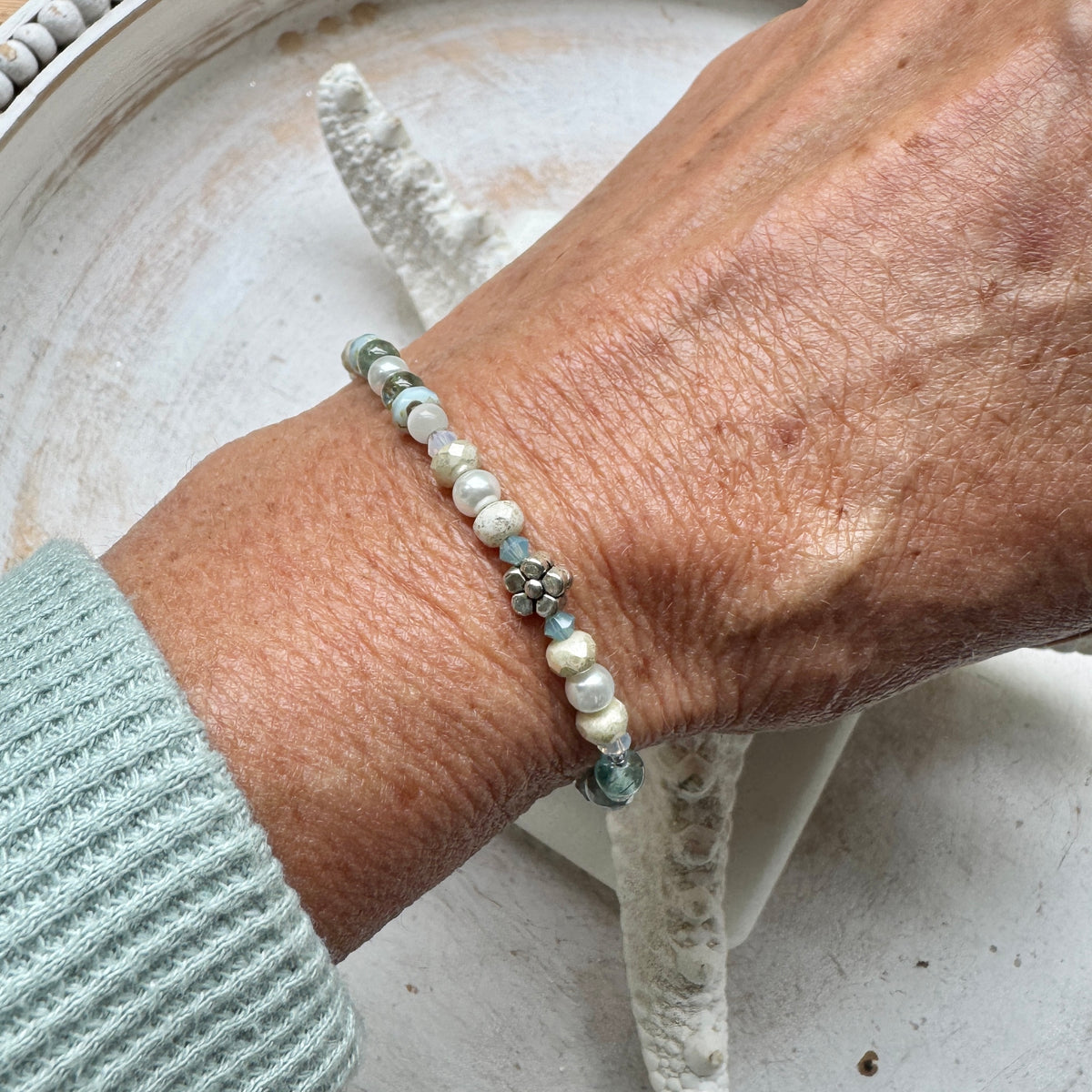 Aquamarine, Pearl & Crystal Bracelet