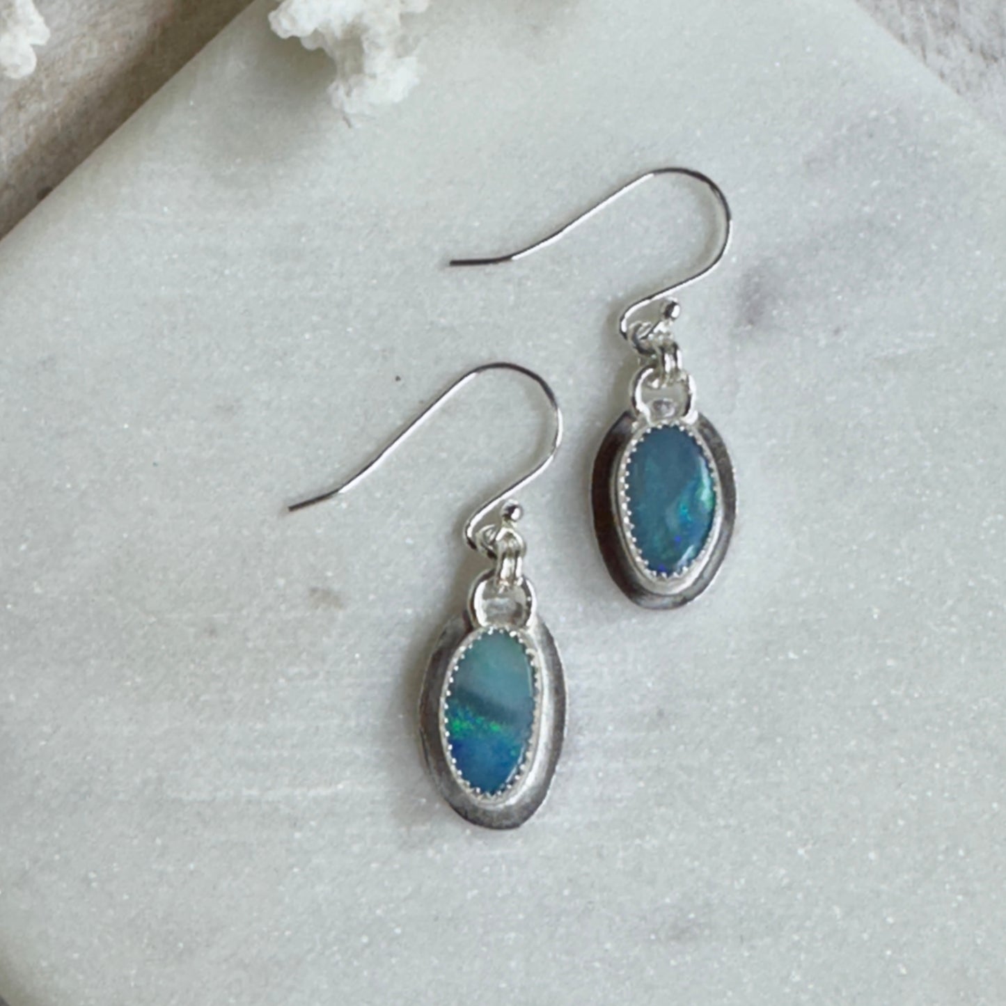 Australian blue Opal Sterling Silver Earrings