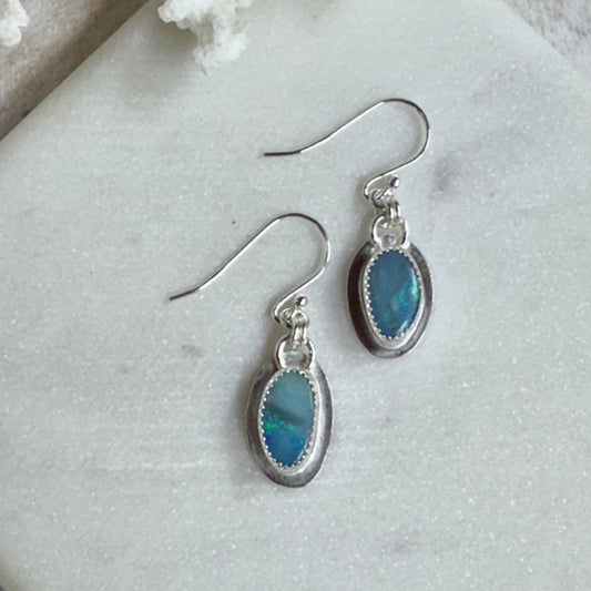 Australian blue Opal Sterling Silver Earrings