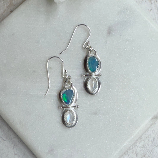Australian Blue Opal & Rainbow Moonstone Earrings
