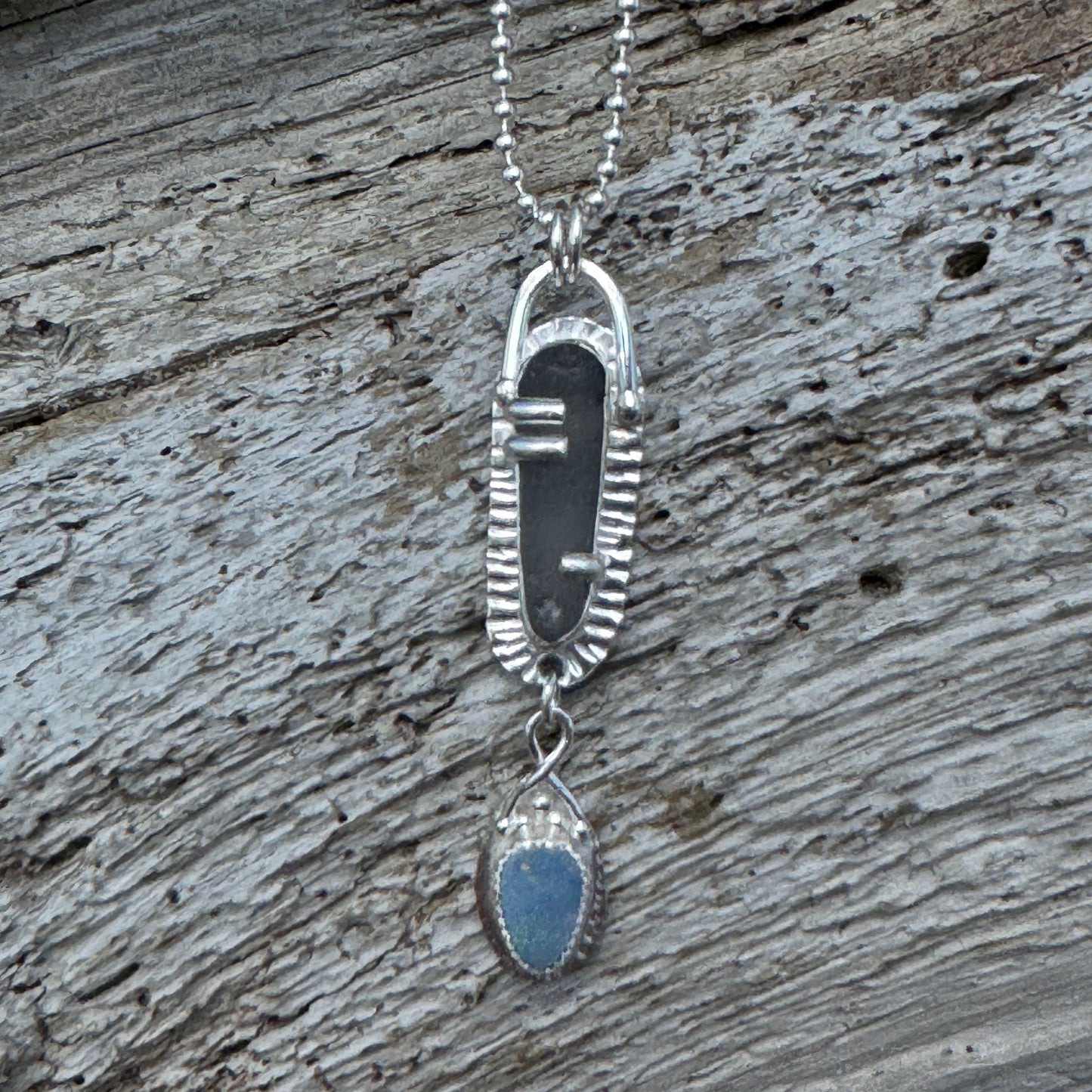 Grey Sea Glass & Australian Opal Necklace