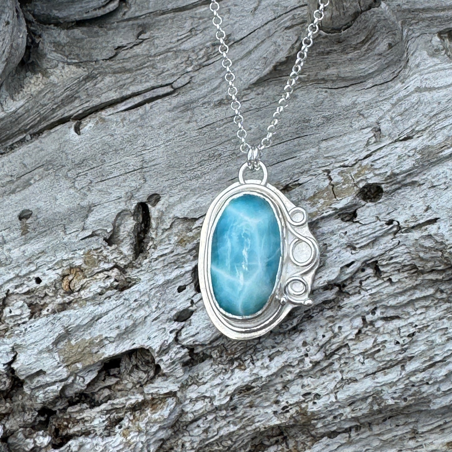 Larimar Bezel Set Necklace with Silver Circles