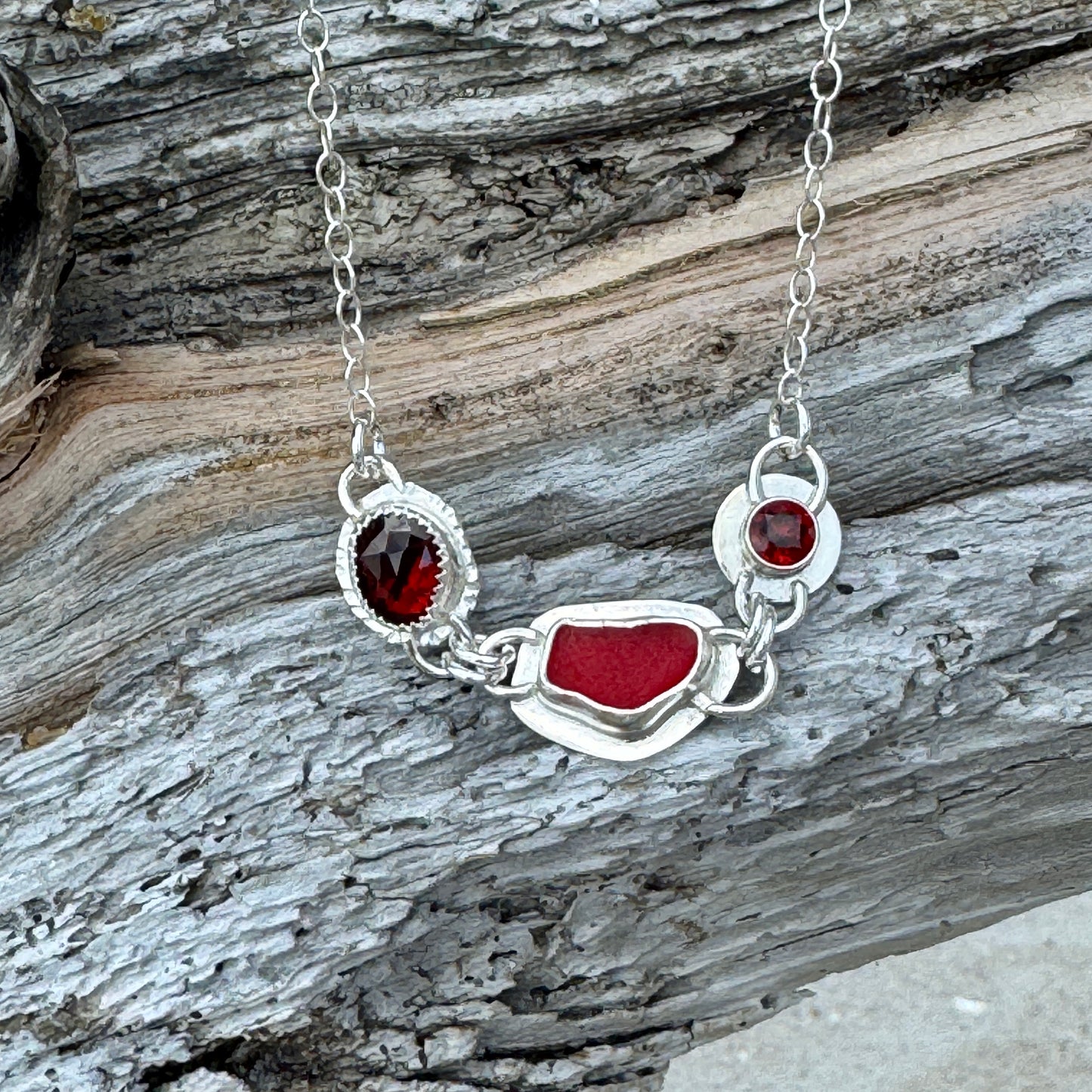 Red Sea Glass & Garnet Necklace