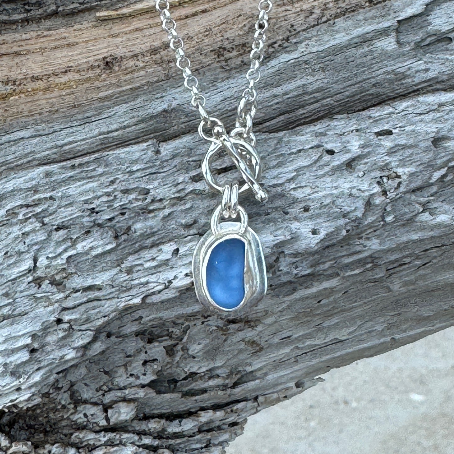 Cornflower Blue Sea Glass Small Toggle Front Necklace