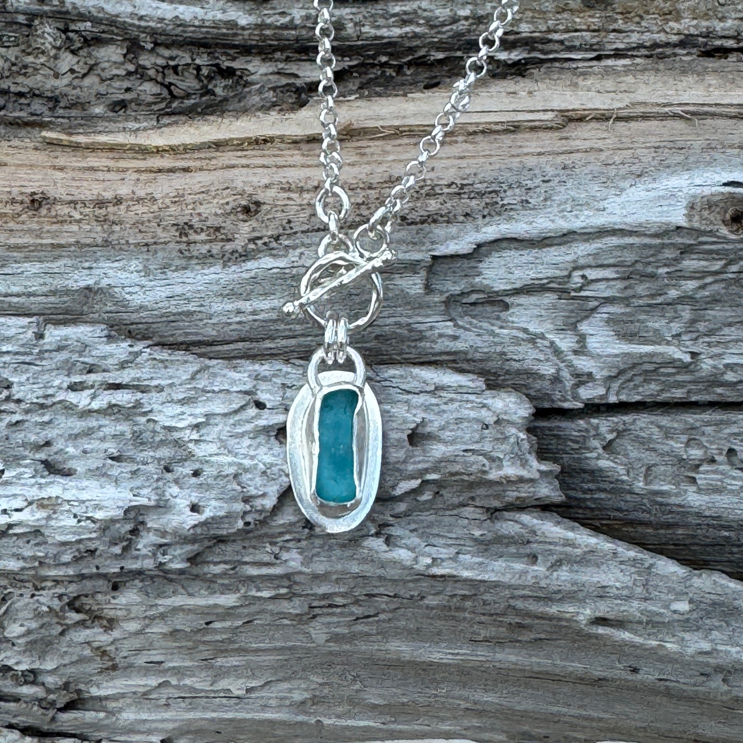 Aqua Sea Glass Small Toggle Front Necklace