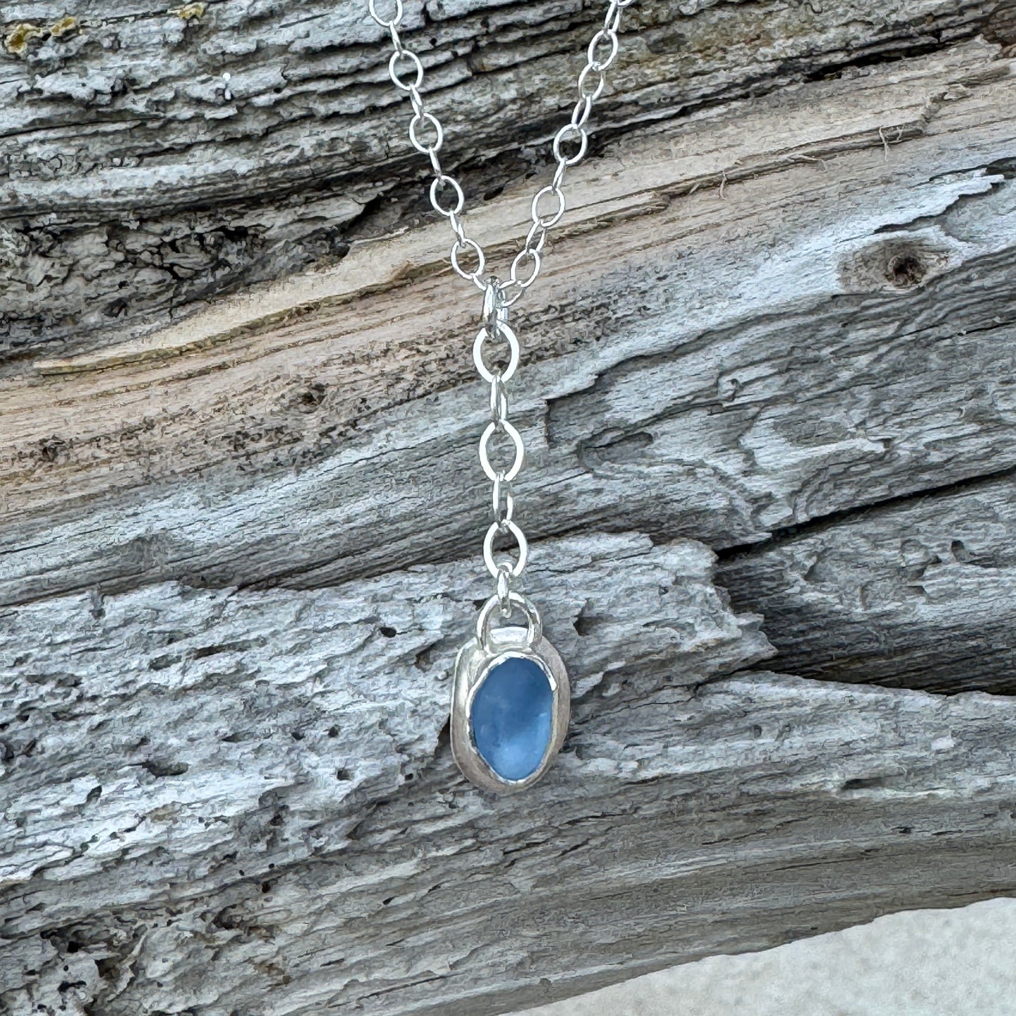 Cornflower Sea Glass Y-Style Necklace