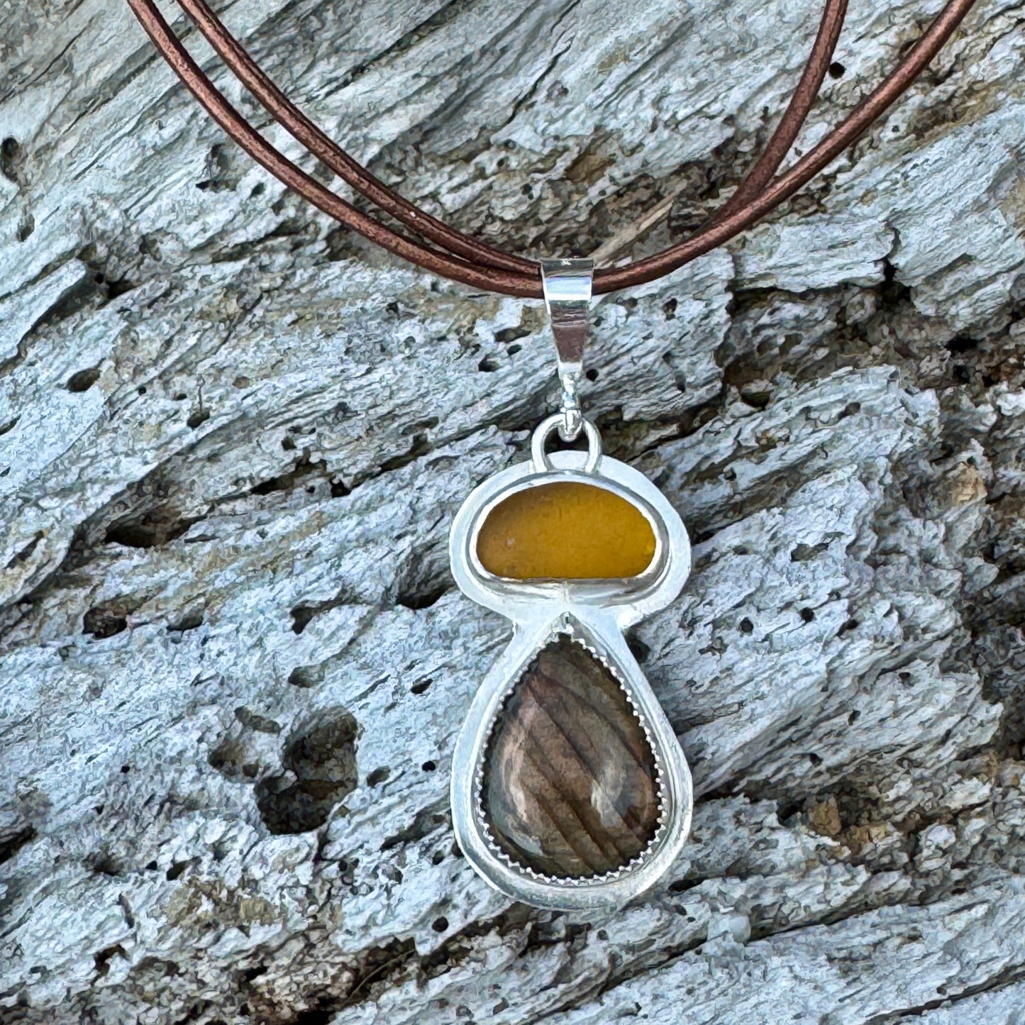 Honey Sea Glass & Amber Labradorite Necklace