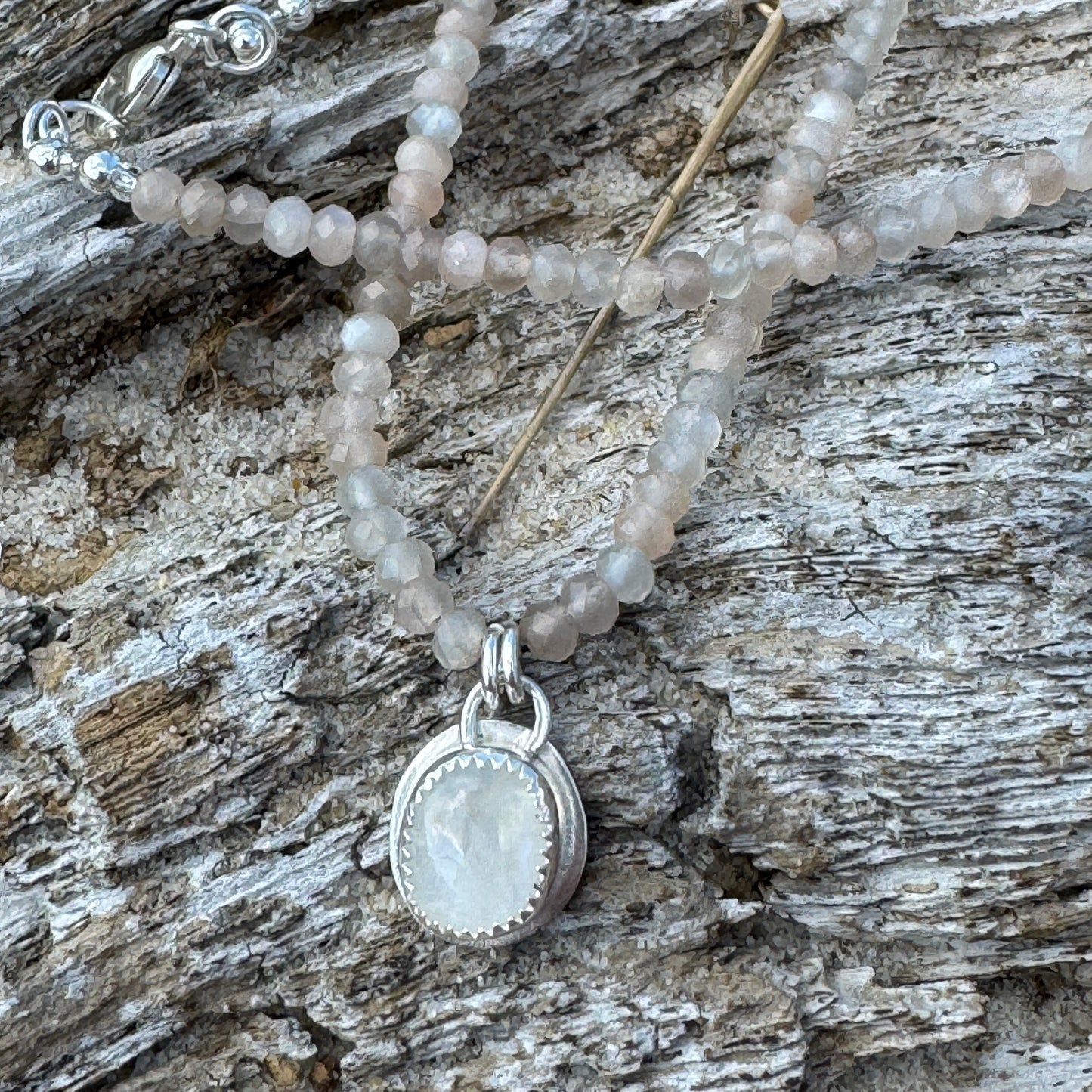 Rainbow & Champagne Moonstone Gemstone Necklace