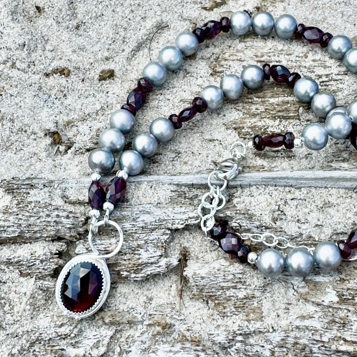 Garnet & Grey Freshwater Pearl Necklace