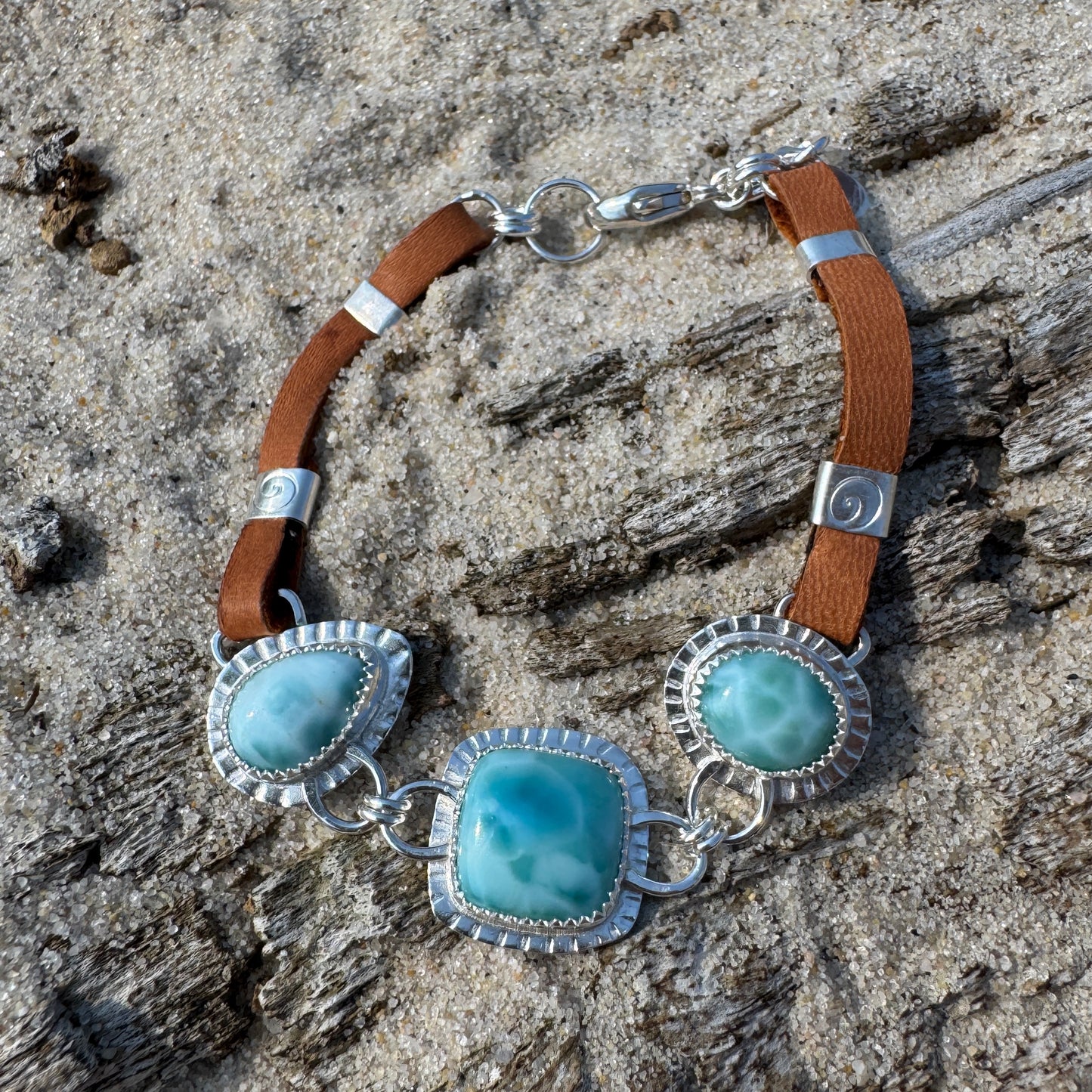 Larimar and Leather Bracelet