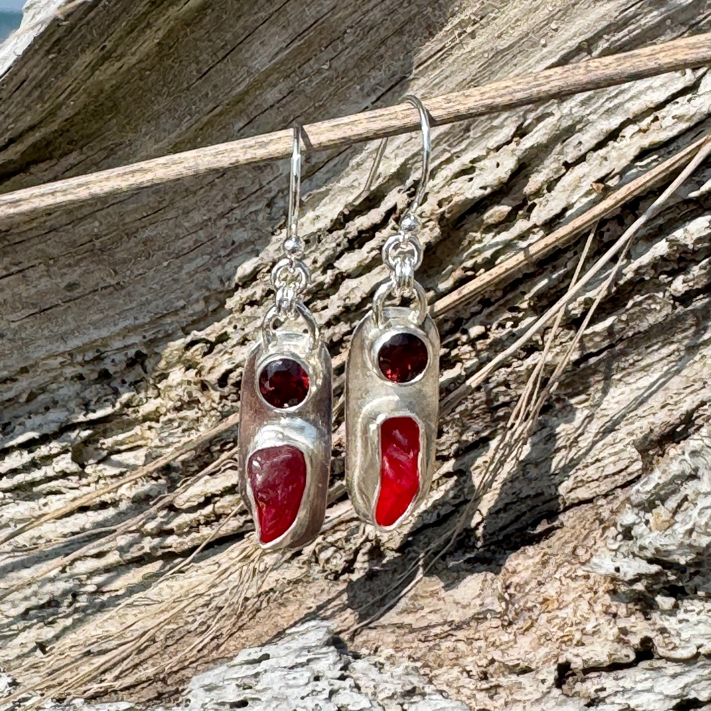 Red Sea Glass & Garnet Earrings
