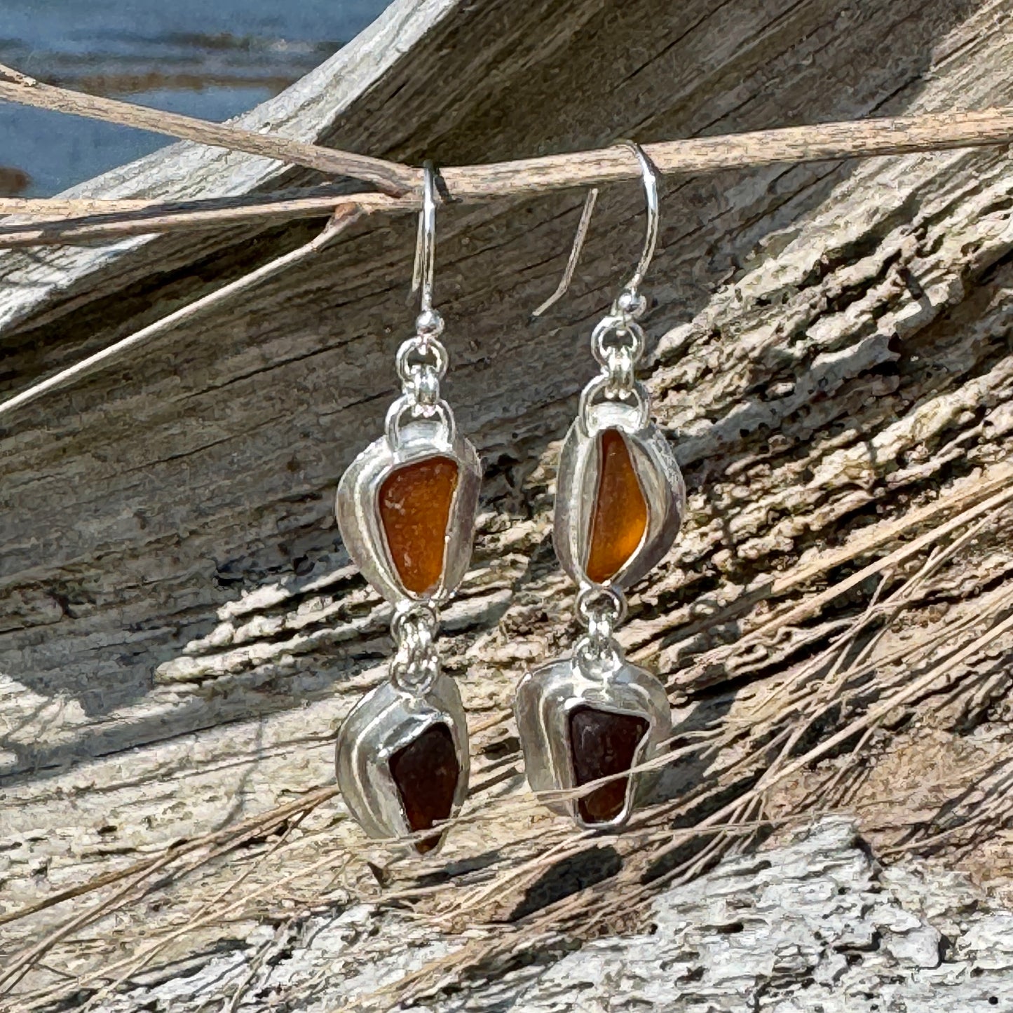 Amber & Brown Sea Glass Earrings