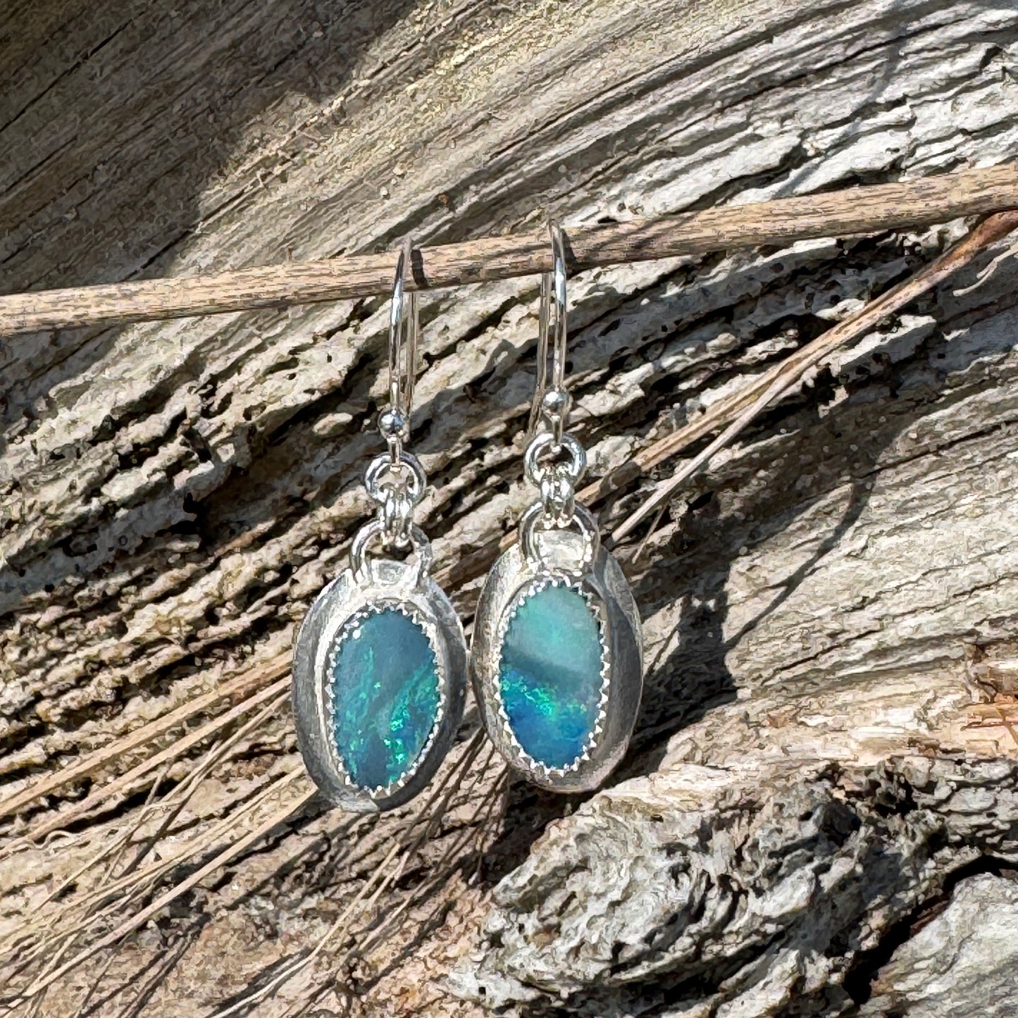 Australian blue Opal Sterling Silver Earrings