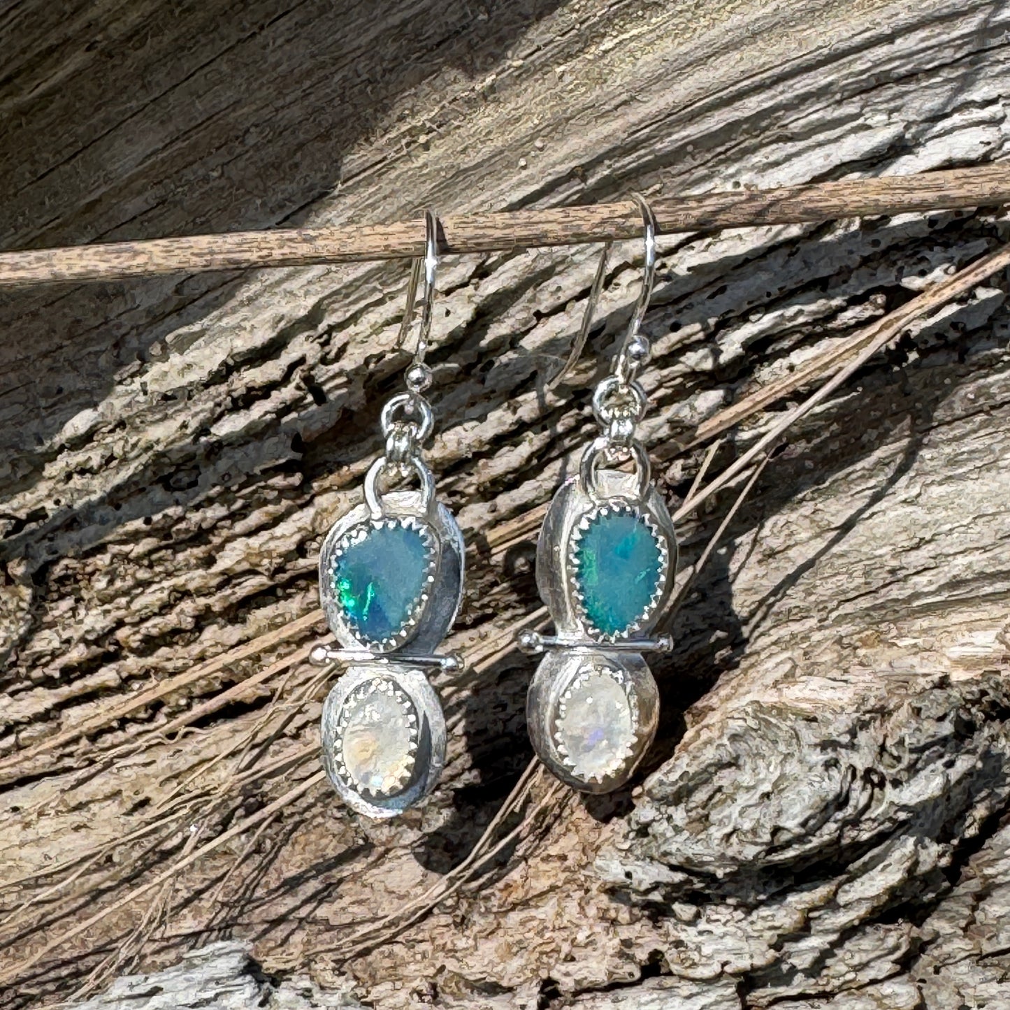 Australian Blue Opal & Rainbow Moonstone Earrings