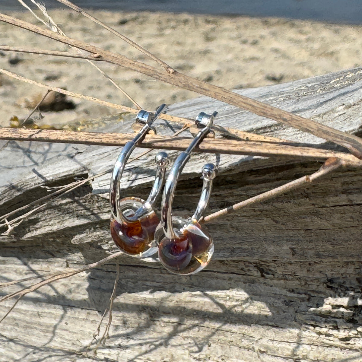 Brown & Red Water Drop Hoop Earrings