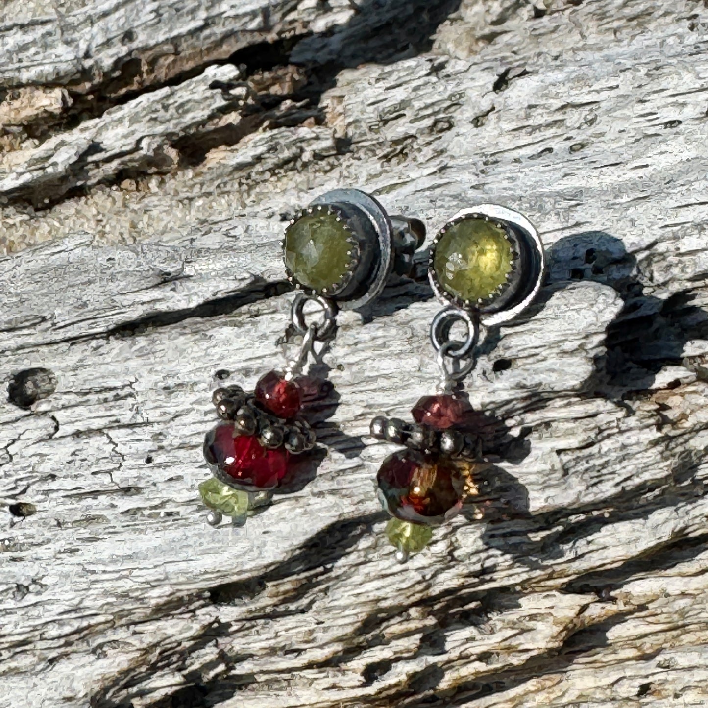 Gossular Garnet & Peridot Post Earrings