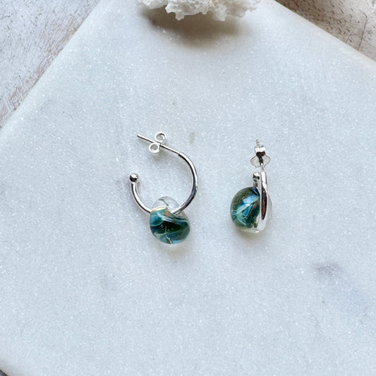 Teal Blue Water Drop Hoop Earrings