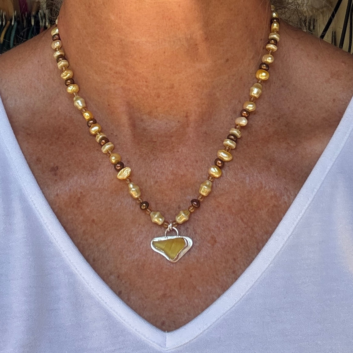 Yellow Sea Glass, Yellow Pearl & Citrine Necklace