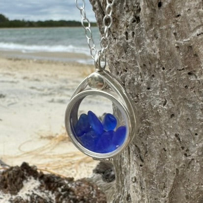 Cobalt Blue Sea Glass Locket Necklace