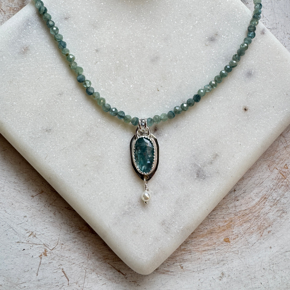 Ocean Blue Kyanite and Kyanite Gemstone Beaded Necklace