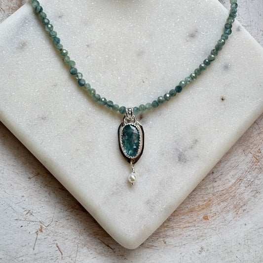 Ocean Blue Kyanite and Kyanite Gemstone Beaded Necklace