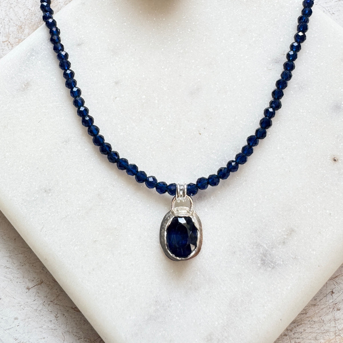 Blue Kyanite & Blue Quartz Gemstone Beaded Necklace