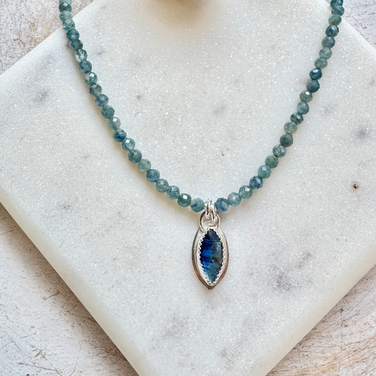 Bi- Color Blue Kyanite & Blue Kyanite Gemstone Beaded Necklace