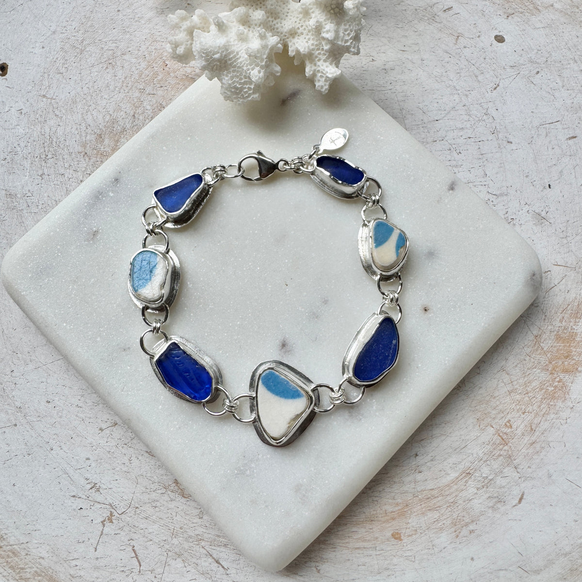 Cobalt Sea Glass & Sea Tile Bracelet