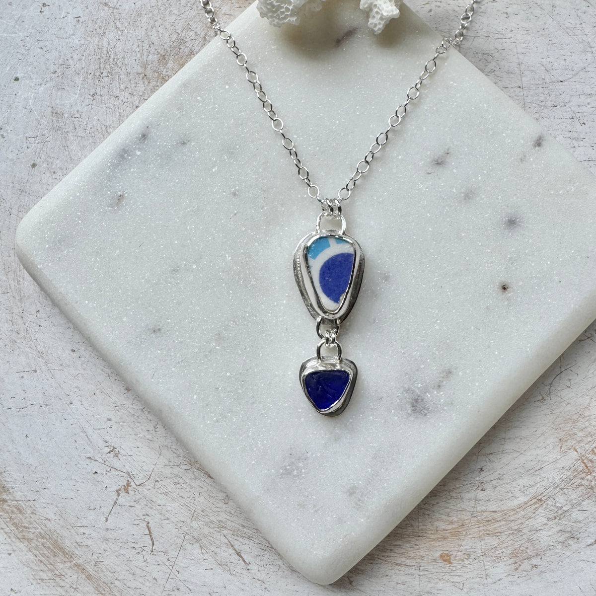 Cobalt Sea Glass & Sea Tile Necklace