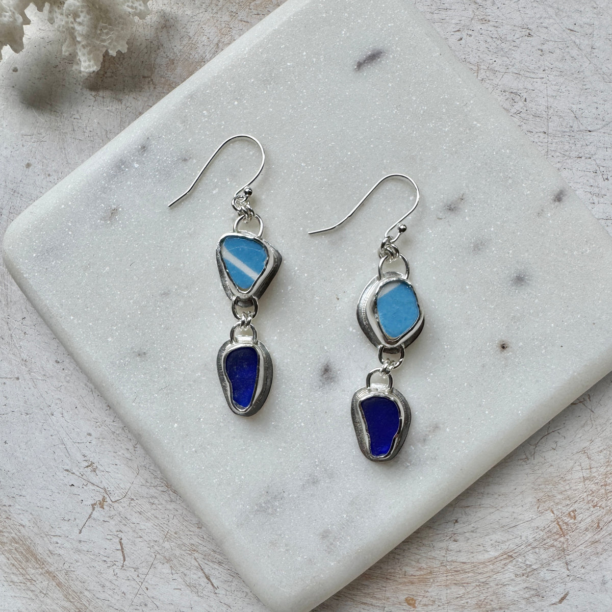 Cobalt Sea Glass & Sea Tile Earrings