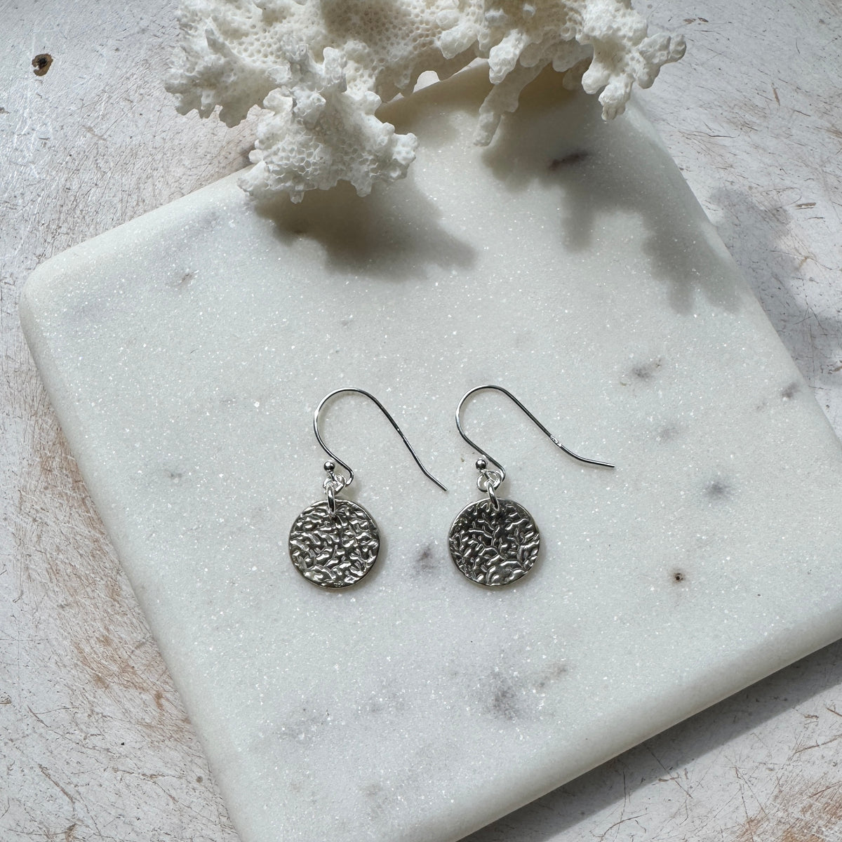 Coral Pattern Silver Disk Earrings