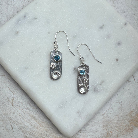 Topaz & CZ Silver Textured Earrings