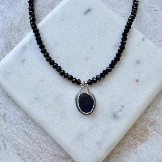 Black Seaham Sea Glass & Onyx Gemstone Beaded Necklace