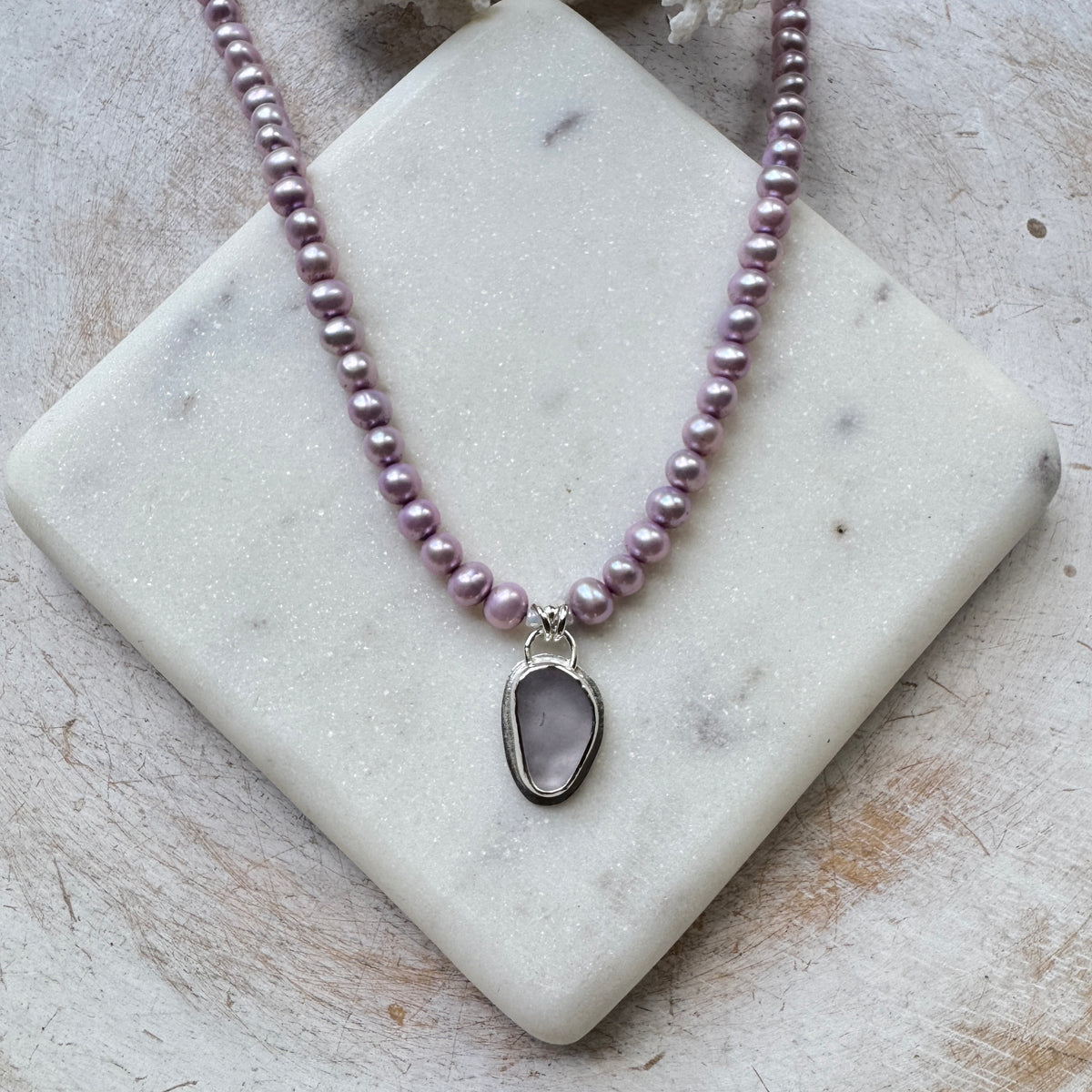 Lavender Sea Glass & Pearl Necklace