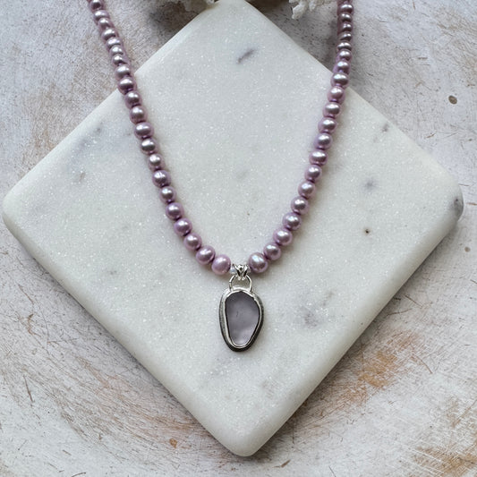 Lavender Sea Glass & Pearl Necklace