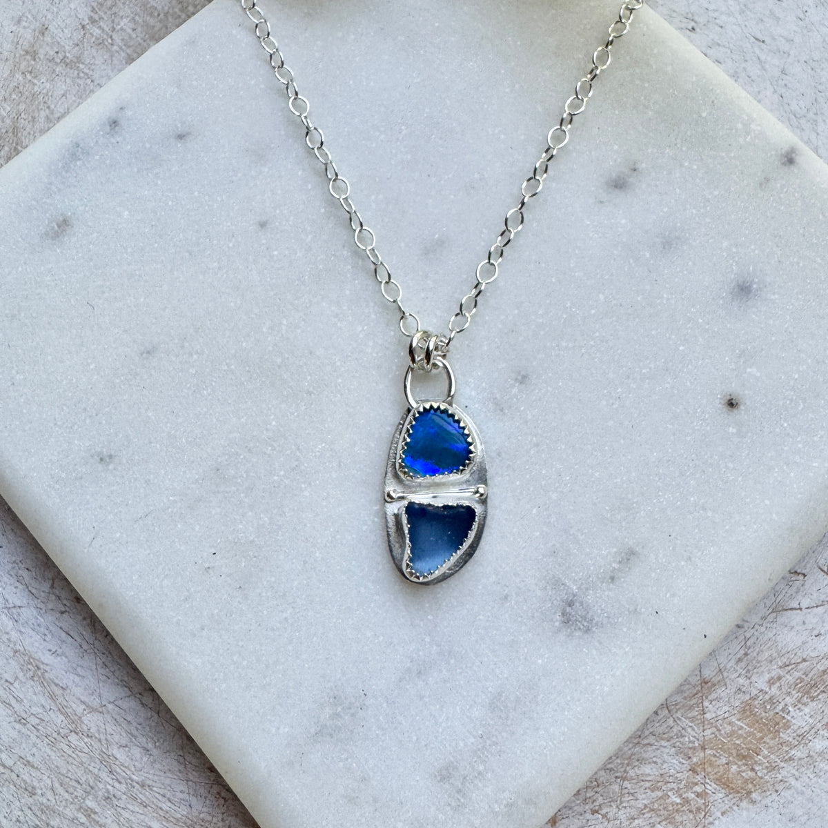 Cornflower Sea Glass & Blue Opal Necklace