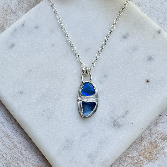 Cornflower Sea Glass & Blue Opal Necklace