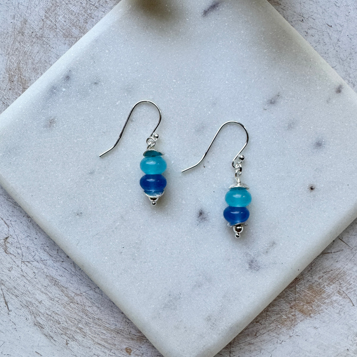 Cornflower and Aqua Glass Bead Earrings