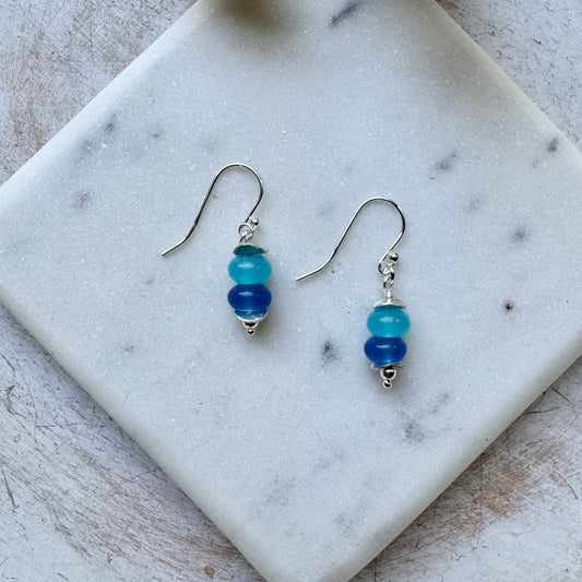 Cornflower and Aqua Glass Bead Earrings